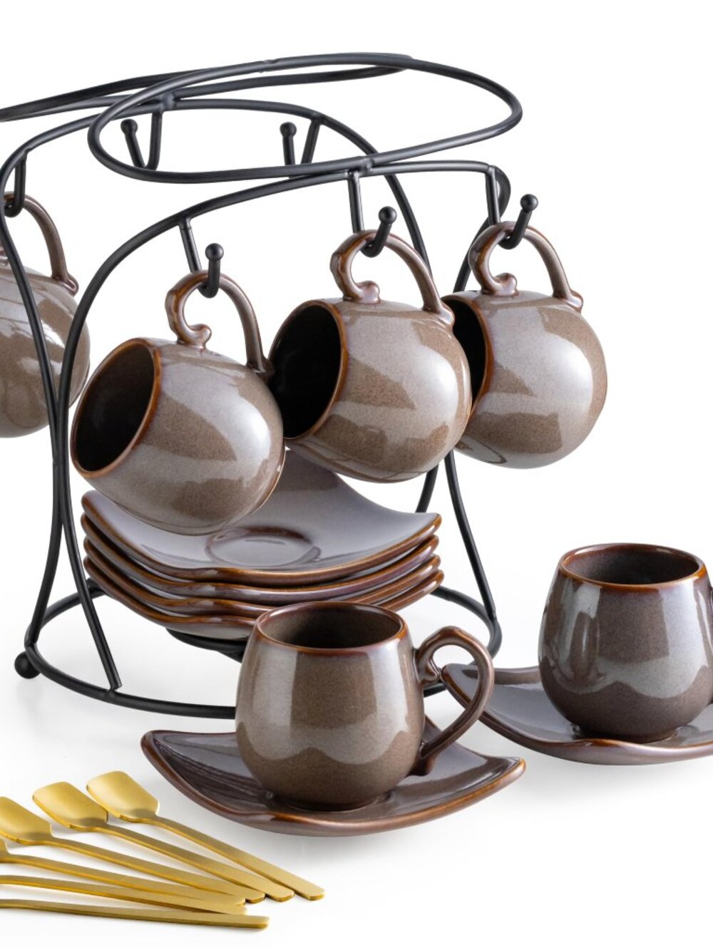 LYEOBOH 3oz Coffee Espresso Cups with Saucers Set of 6, Ceramic Small Coffee Cup